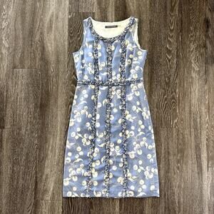 EUC Boden Limited‎ Edition 100% Silk Blue Floral Embellished Sheath Dress Size 6